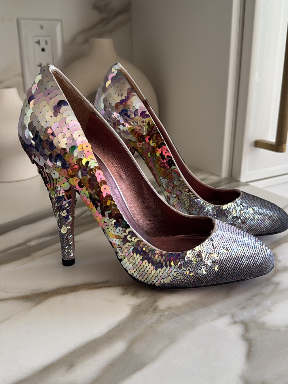 Miu Miu Iridescent Sequin Round-Toe Heels size 38 worn once